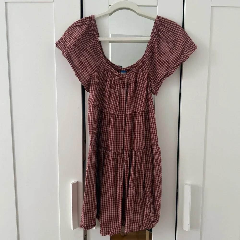 Old Navy Red Gingham Tiered Mini Dress | Size S - Picture 2 of 4